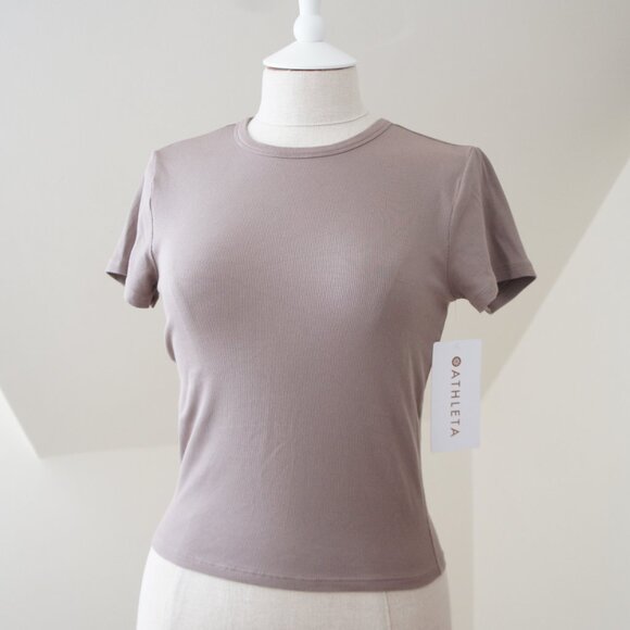 Athleta Signature Rib Crop Tee Size Small in Color Pyrite - Picture 12 of 12